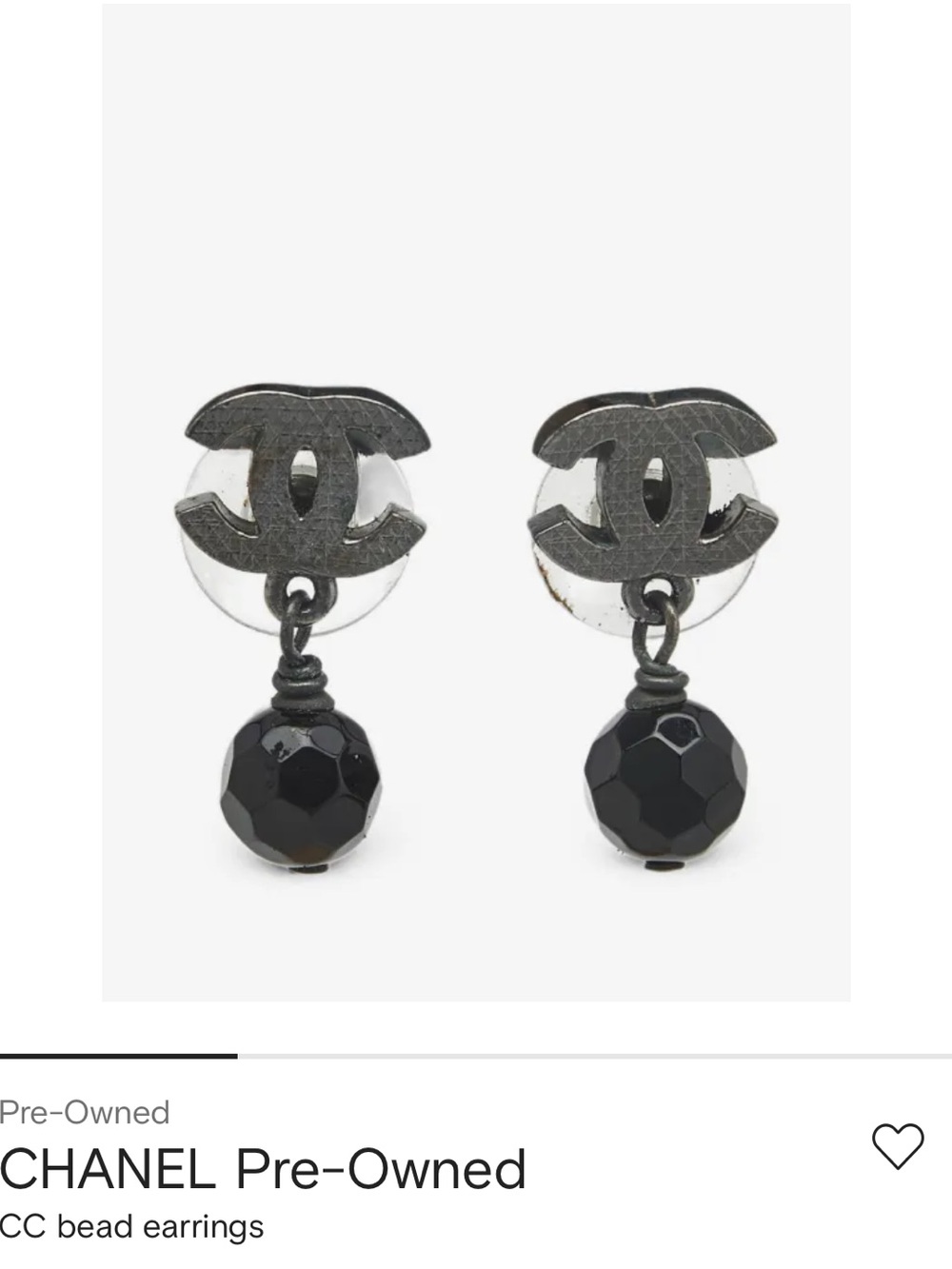 CHANEL AUTHENTIC Dark Gray and BLACK CC Drop Earrings with Faceted Beads